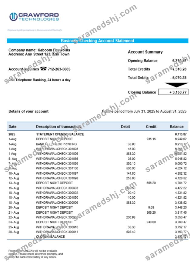 Crawford Technologies business firm account statement Word snd PDF format